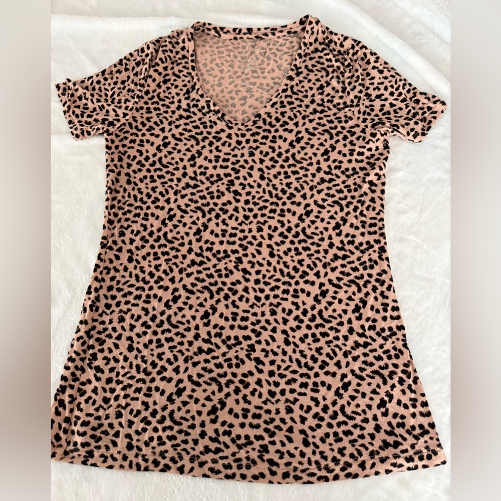 Apt. 9 Women's Brown Animal Print V-neck Short Sleeved Blouse Top XS